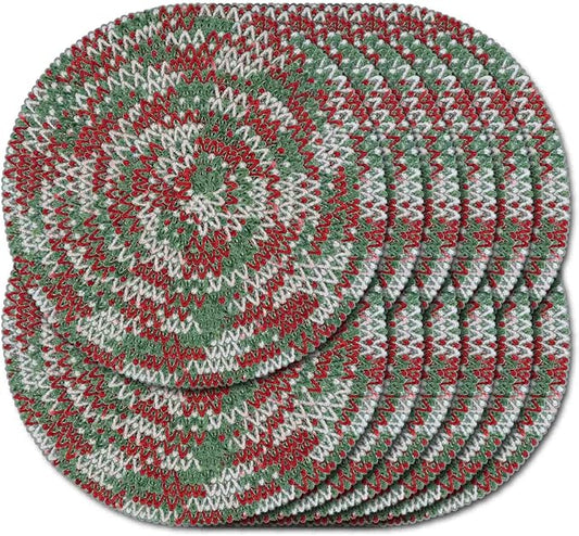 Noctiflorous 15 Inch Round Placemats Set of 12 Durable Braided Woven Heat Resistant Table Mats for Indoor Outdoor Non Slip Dining Table Place Mats(01 Christmas, 12)