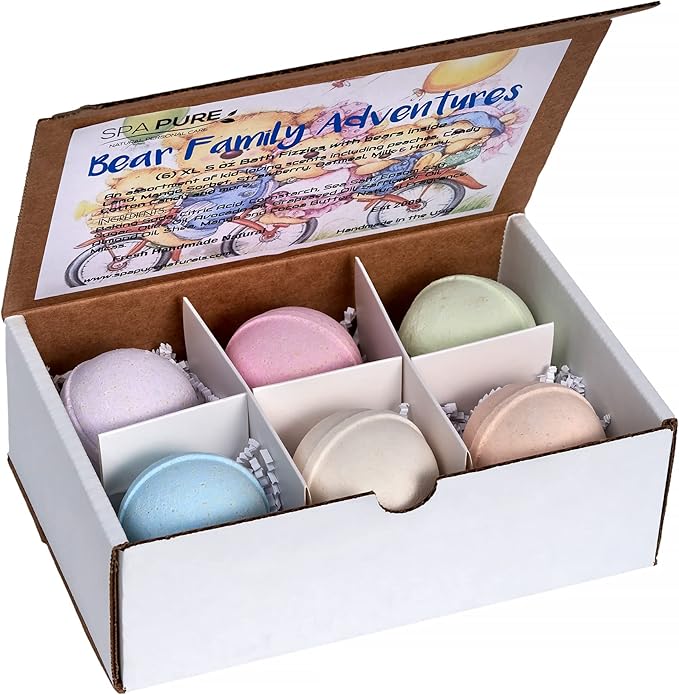 Bath Bomb Fizzies with Surprise: 6 Bear Family Toys Inside Bath Bombs, Huge Balls (5 oz) Safe, Great for Bubble Baths, Perfect for Little Girls and Boys (6 Count) Pack of 1