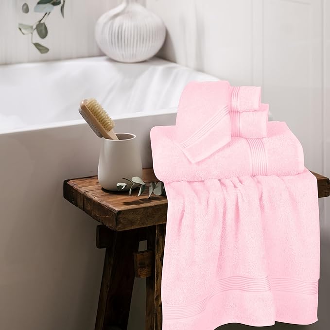 Belizzi Home Ultra Soft 6 Pack Cotton Towel Set, Contains 2 Bath Towels 28x55 inch, 2 Hand Towels 16x24 inch & 2 Wash Coths 12x12 inch, Ideal Everyday use, Compact & Lightweight - Pink