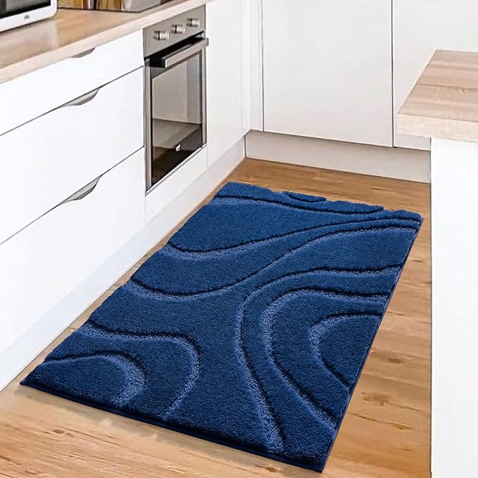 DEXDE Bathroom Rugs Mat,Soft Plush Shaggy Microfiber Bath Rug Non Slip Bath Mats for Bathroom Floor,Machine Washable Absorbent Carpet for Shower Tub,Navy Blue 24"x36"