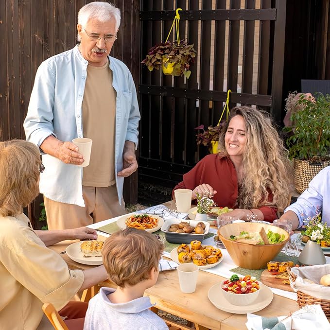 Lzerking Wheat Straw Dinnerware Sets for 8, 32-Piece Plates and Bowls Sets for Kitchen, Reusable Unbreakable Dinnerware Set for Camping, RV, Picnic