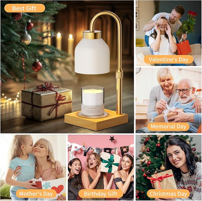 Candle Warmer Lamp, Electric Candle Lamp Warmer, House Warming Gifts New Home Bedroom Decor, Dimmable Wax Melt Warmer for Scented Wax with 2 Bulbs, for Mom(Ivory White)