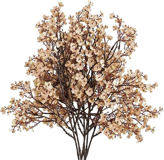 Mandy's Light Brown Artificial Baby’s Breath Flowers 6 Bundles Silk Gypsophila with Bendable Stems for Fall Centerpiece Wedding Decor and Table Arrangements