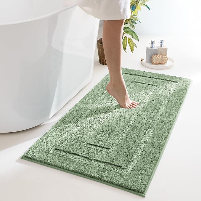 GRANNY SAYS Sage Green Bathroom Rugs Non Slip, 48" x 24", Small Bathroom Rugs Washable，Bath Mats for Floor, Microfiber Bath Mat for Tub, Absorbent Shower Rug