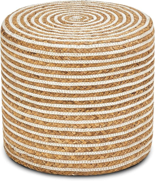 Cplxroc Ottoman Poof, Natural Seagrass Poufs, Hand Weave Round Footstool, Pouffe Accent Chair, Home Decorative Seat, Boho Deco Floor Chair for Living Room, Bedroom (18inch 68LI)