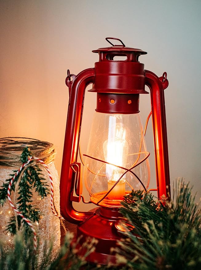 Rustic Farmhouse Lantern Table Lamp: Dimmable, Edison Bulb, Line Cord Dimmer - Medium Body, Rustic Finish, US UL/ULC Canada Safety Listed by Muskoka Lifestyle Products USA
