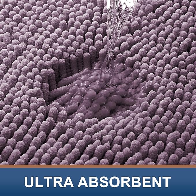Smiry Luxury Chenille Bathroom Rugs 36x24, Extra Soft and Absorbent Shaggy Bath Mat, Machine Washable, Non-Slip Plush Carpet Runner for Tub, Shower, and Floor, Home Decor Accessories, Deep Plum