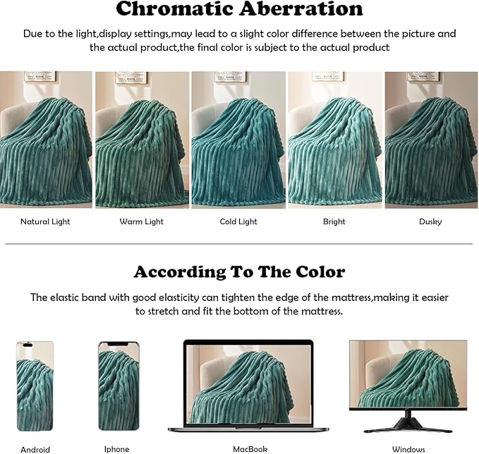 NEWCOSPLAY Super Soft Twin Blanket Light Teal Premium Silky Flannel Fleece 3D Ribbed Jacquard Lightweight Bed Blanket All Season Use (Light Teal Ribbed, Twin(60"x80"))