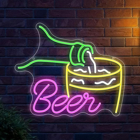 Beer Neon Sign Beer Pouring Led Sign For Beer Bar Neon Night Light Decor Wall Decor Dimmable Man Cave Light Up Sign For Bedroom Home Bar Shop Pub Bistro Open Beer Club Party Hotel Game