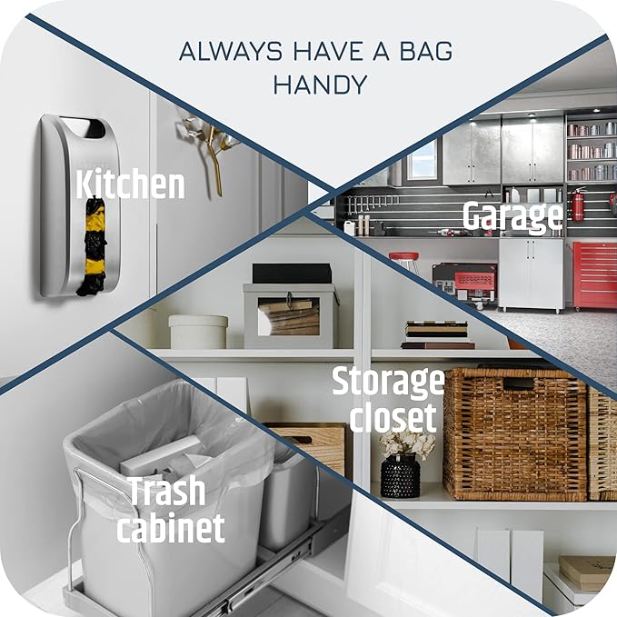Wall-Mount Grocery Bag Dispenser | Space-Saving Design | Easy Install | Smudge-Proof, Fingerprint-Resistant | White | Holds Most Bags for Maximum Storage