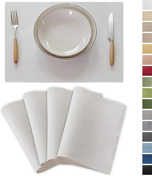 Demetex White Placemats Set of 4 Heat Resistant Cloth Place Mats Linen Dining Table Mats for Wedding Party Decor, Pure White
