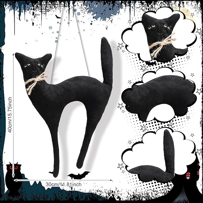 Suhine 16 Inch Halloween Black Cat Decoration Black Moon Cat Gifts Realistic Hanging Vintage Primitiva Halloween Decoration