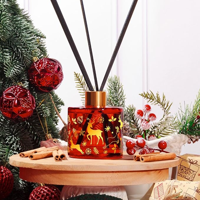 Reed Diffuser Set, 6.7 Oz Holiday Morning Oil Diffuser Includes 6 Reed Sticks, Home Fragrance Scented Diffuser for Bathroom Office Shelf Decor