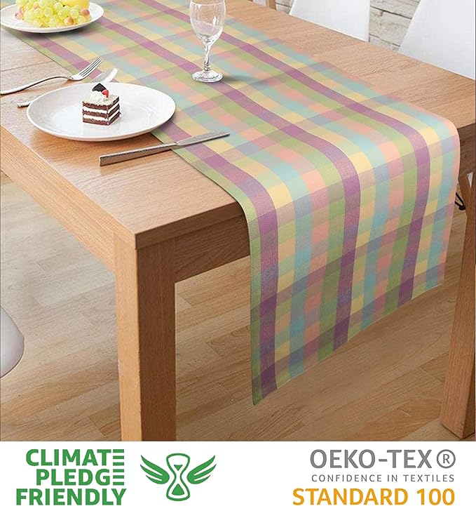 Urban Villa EasterTable RunnerEaster Collection 100% Cotton Fused Table Runner Easter Special Over Sized 14" x72'' Inches Easter Colors Buffalo Check Table Runner Heavier QualityTable Runner