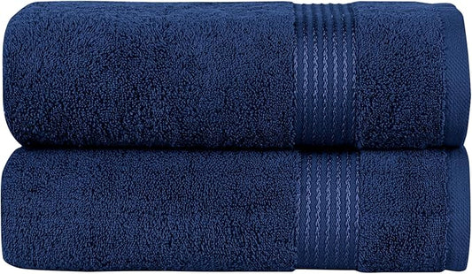 Elegant Comfort Premium Turkish Cotton 2 Pack Bath Towel Set - 27 x 54 inch, Luxurious Hotel Spa Quality 100% Turkish Cotton 2PC Bath Towel Set - Highly Absorbent - Soft Bathroom Towels, Navy Blue