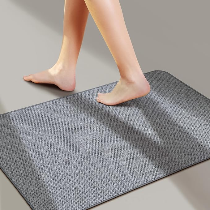 Thin Bathroom Rugs, Bath Mat Super Absorbent, Bath Rugs Rubber Backing Non-Slip, Quick Dry Machine Washable, Cozy Cloth Bathroom Mat fit Under Door/Sink/Bathtub/Shower/Kids 17''x27''-Gray