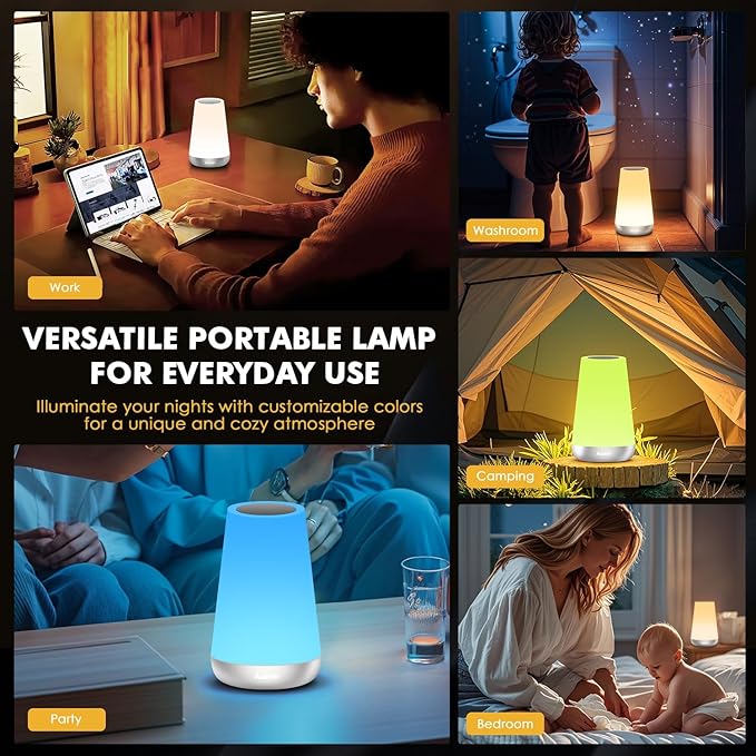 Night Light for Kids Baby, 2500mAh13 RGB Colors & 5 Brightness, Portable Rechargeable LED Bedside Lamp for Baby Nursery, Night Lights for Bedroom Living Room Bathroom Hallways, Silver