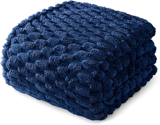 Whale Flotilla Throw Blanket for Couch with Jacquard Pattern, Fuzzy Soft Cozy Exquisite Blankets for All Season, Warm and Fluffy, 50x60 Inch, Navy Blue