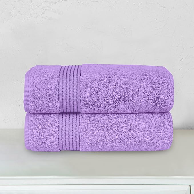 Elegant Comfort Premium Turkish Cotton 2 Pack Bath Towel Set - 27 x 54 inch, Luxurious Hotel Spa Quality 100% Turkish Cotton 2PC Bath Towel Set - Highly Absorbent - Soft Bathroom Towels, Lilac
