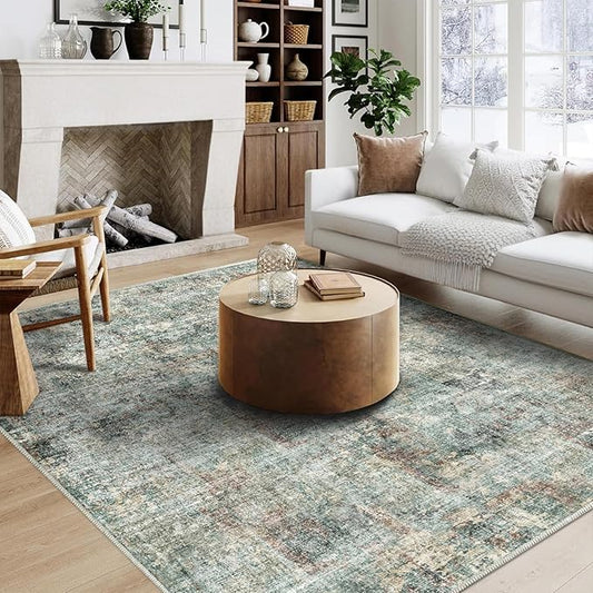 6x9 Area Rugs - Machine Washable Area Rugs for Living Room, Soft Washable Rugs 6x9, Non-Slip Area Rug, Stain Resistant Abstract Low Pile Thin Rug