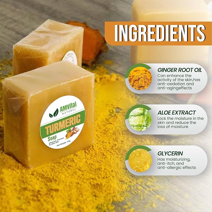 Turmeric Soap Bar for Face & Body-Acne, Dark Spots, Smooth Skin, Natural Handmade Soap For All Skin Types, Turmeric Body Bar For Men and Women