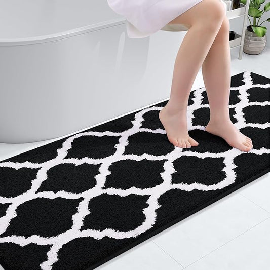 OLANLY Bathroom Rugs 71x24, Soft and Absorbent Microfiber Bath Rugs, Non-Slip Shaggy Shower Carpet, Machine Wash Dry, Bath Mats for Bathroom Floor, Tub and Shower, Black