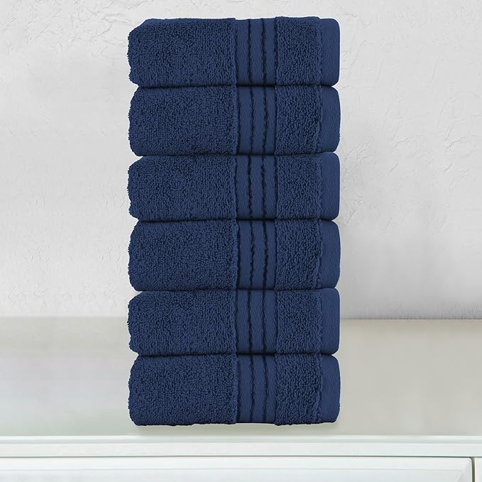 Elegant Comfort Premium Turkish Cotton 6 Pack Washcloths Set - 13 x 13 inch, Luxurious Hotel Spa Quality 100% Turkish Cotton 6PC Washcloth Set - Highly Absorbent - Soft Bathroom Towels, Navy Blue