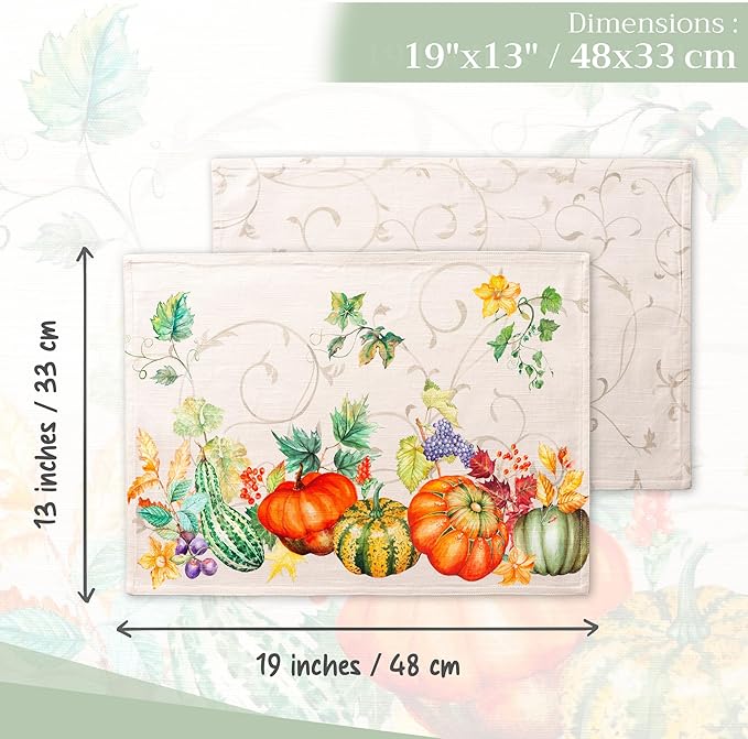 Maison d' Hermine Placemats Set of 4 100% Cotton Washable Cloth Place Mats, Reusable Table Mats for Kitchen Dining Decoration, Party, Wedding, Restaurant (Lumina, 13" x 19")