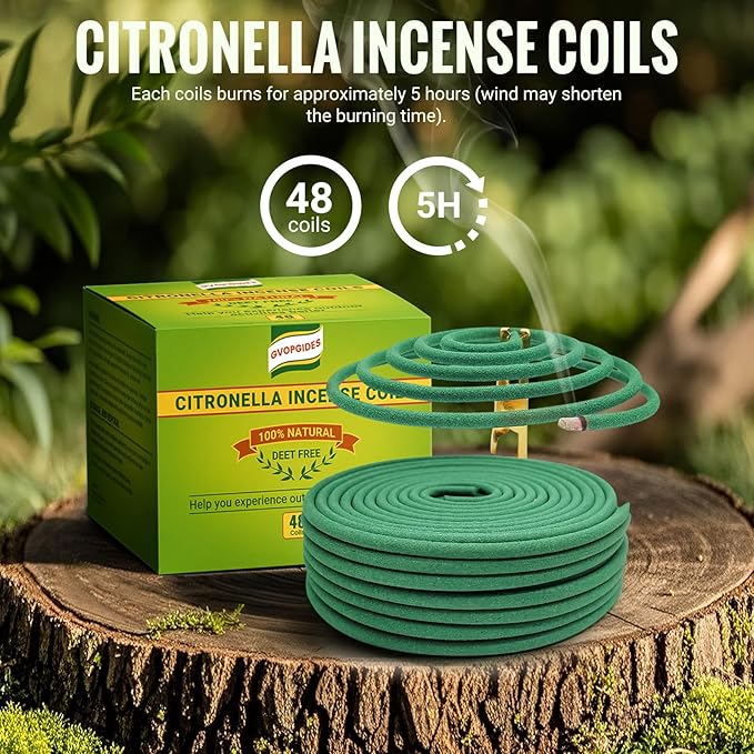 Citronella Incense coils, Made from Natural Plants, Suitable for Outdoor, Living Room, Terrace use (48 coils and Coil Holders)