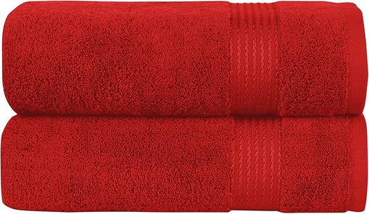 Elegant Comfort Premium Turkish Cotton 2 Pack Bath Towel Set - 27 x 54 inch, Luxurious Hotel Spa Quality 100% Turkish Cotton 2PC Bath Towel Set - Highly Absorbent - Soft Bathroom Towels, Red