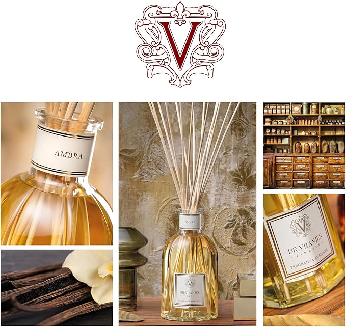 Dr. Vranjes - Ambra 500 ml Refill + Double Pack of White Sticks (3 pieces bundle) - Luxury Home Fragrance, Made in Italy, Amber, Patchouli, Sandalwood