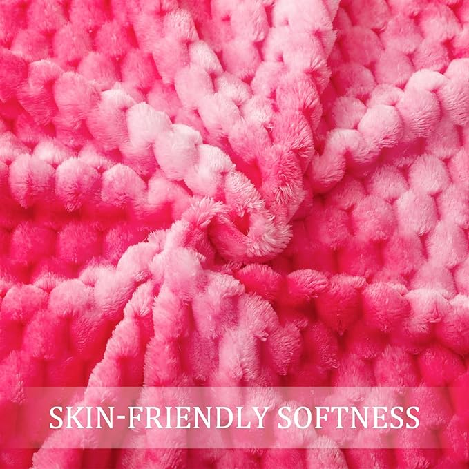 Exclusivo Mezcla Twin Size Soft Fleece Blanket, 60x80 Inches Stylish Jacquard Velvet Blanket for Bed, Fuzzy Cozy Lightweight for All Season, Tie-dye Hot Pink