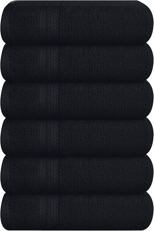 BOUTIQUO Ultra Soft 6-Piece Hand Towel Set 16x28-100% Ringspun Cotton - Durable & Highly Absorbent Hand Towels - Ideal for use in Bathroom, Kitchen, Gym, Spa & General Cleaning - Black