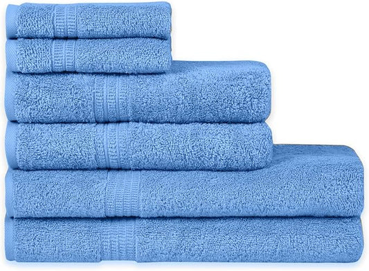 HOMELOVER 6 Piece Towel Set - 100% Organic Cotton, 2 Bath Towels, 2 Hand Towels, 2 Washcloths - 500 GSM, Hotel & Spa Quality, Soft, Quick Dry, Highly Absorbent Bathroom Essentials (Sky Blue)
