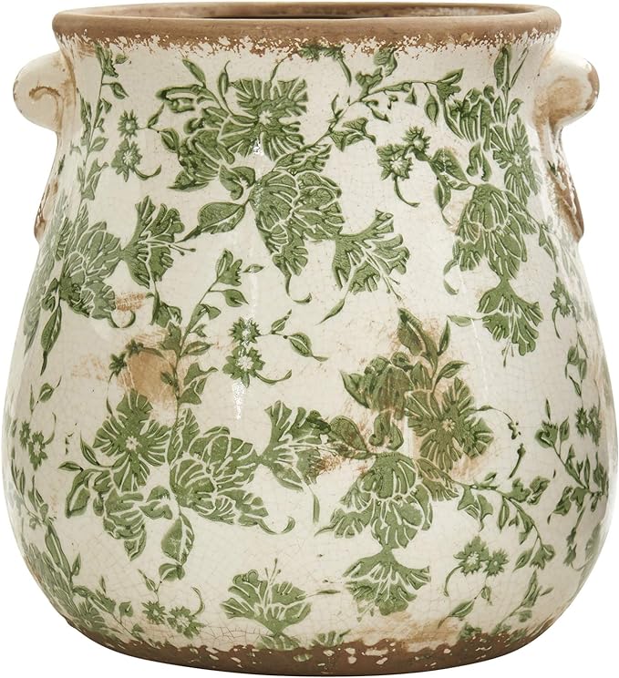 10in. Tuscan Ceramic Green Scroll Planter