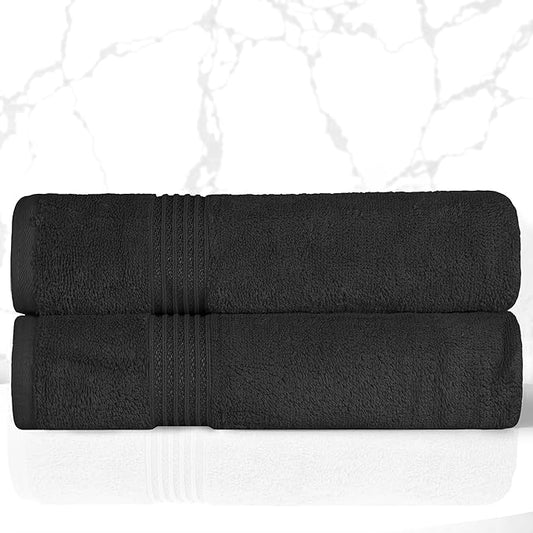 Superior Egyptian Cotton Bath Towel Set, Home Bathroom Towels, Master, Guest Bath, Decor Essentials, Quick Dry, Absorbent, Large Body Towels, Spa, Hotel, Resort, Adult, Kids, Set of 2, Black