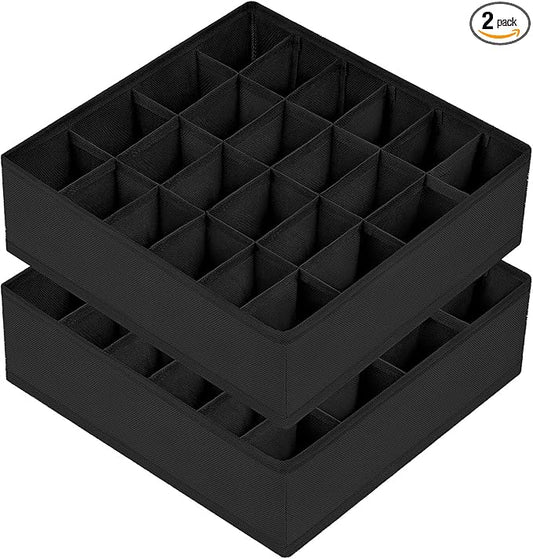 Joyoldelf Sock Drawer Organizer Divider 2 Packs Underwear Organizer, 24 Cell Collapsible Closet Cabinet Organizer Underwear Storage Boxes for Storing Socks, Handkerchiefs, Ties, Belts (Black)