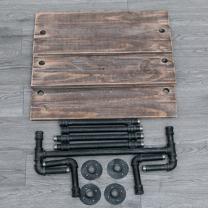 Industrial Pipe Shelf,Rustic Wall Shelf with Towel Bar,24" Towel Racks for Bathroom,3 Tiered Pipe Shelves Wood Shelf Shelving
