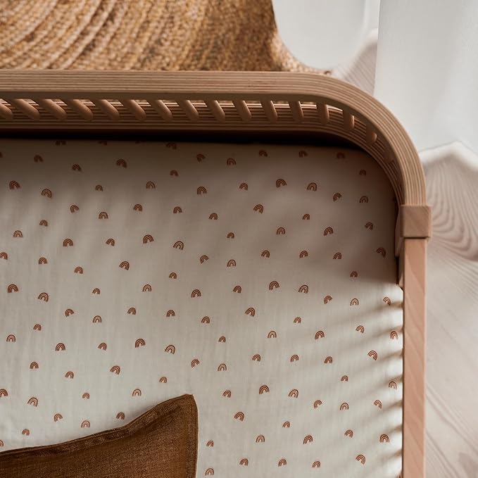 Denmark - Super Soft Muslin Mini Crib Sheets - 24'' x 38'' - 100% Organic Baby Crib Sheets for Boys and Girls (Rainbows)