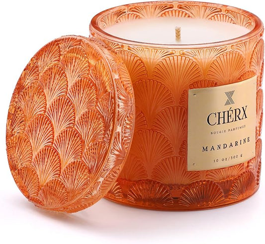 Soy Wax Glass Bowl Candle, 20-25 Hours Burn Time, Natural Essential Oils, Calming Ambiance (Jar, Mandarine)