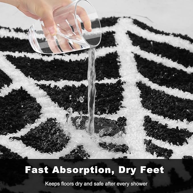 Spider Web Bath Mat, Gothic Halloween Rug, 31"x20" Black Washable Non-Slip Goth Bath Mat for Bathroom, Front Door, Bedroom, Kitchen