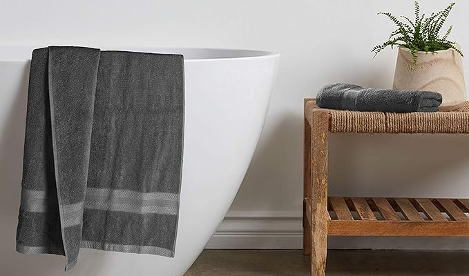 BOUTIQUO Premium Cotton 4 Pack Bath Towel Set - 100% Pure Cotton - 4 Bath Towels 27x54 - Ideal for Everyday use - Ultra Soft & Highly Absorbent - Charcoal Grey