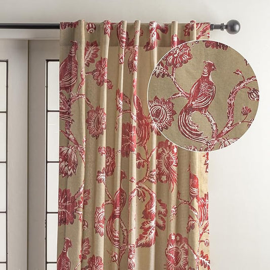 Maison d' Hermine Curtains for Living Room 100% Cotton 84 inch Length One Panel Light Filtering Curtains for Bedroom Windows with Rod and Loop Pockets Drapes (Bowral, 50" W x 84" L)