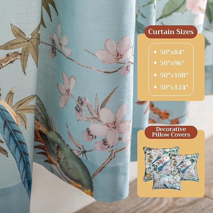 Maison d' Hermine Curtains for Living Room 100% Cotton 96 inch Length One Panel Light Filtering Curtains for Bedroom Windows with Rod and Loop Pockets Drapes (Hokuzai Blue, 50" W x 96" L)