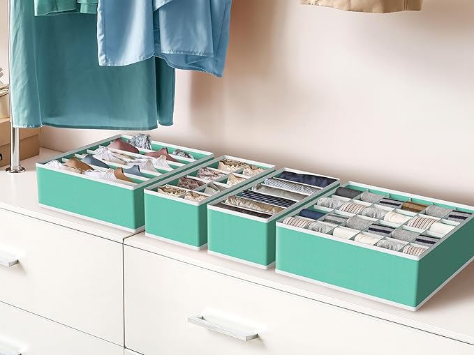 Simple Houseware 4-Pack Drawer Organizer Set - Closet Dividers for Underwear, Socks, Bras, Scarves, Ties - Foldable Non-Woven Storage Boxes, Turquoise