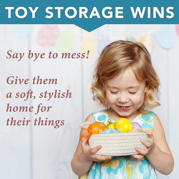 Small Basket Set - 2PC WASHABLE Small Storage Basket 100% Cotton Small Rope Basket 7.5" Small Woven Basket for Key Basket, Mini Basket, Kitchen Basket, Remote Basket (White, Small)