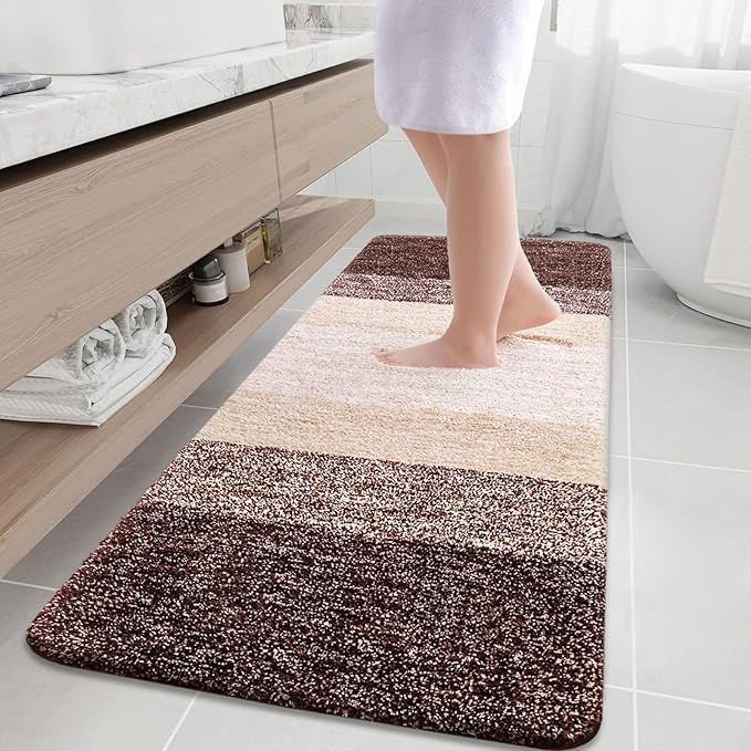 Arotive Microfiber Bathroom Rugs, Shaggy Soft and Absorbent Bath Rug, Non-Slip, Thick Plush Machine Washable Dry Bath Mats for Bathroom, Tub and Shower, 59x35, Brown