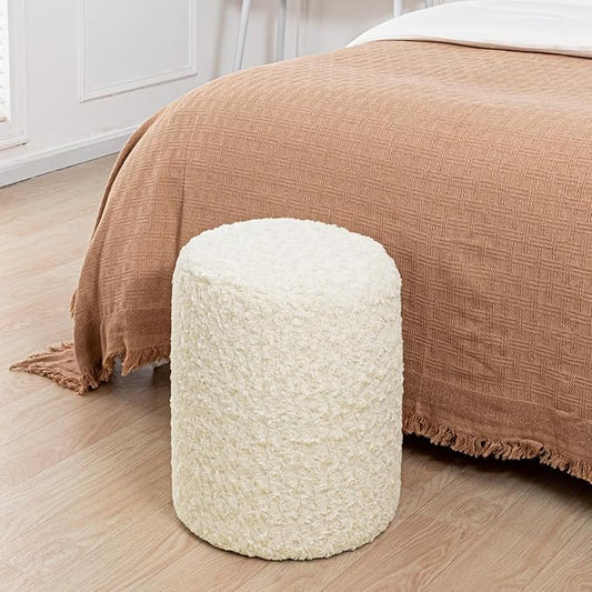 Modern Round Ottoman Multifunctional Floor Pouf Ottoman Foot Rest Footrest Stool Pouf Foot Stool for Living Room Bedroom Ivory