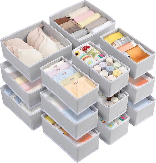 Vtopmart 18 Pack Drawer Organizer for Clothes, Dresser Drawer Organizer Bins, Foldable Fabric Closet Drawer Dividers, Underwear Storage Organizers for Baby Clothes, Bra, Socks, Ties, Scarf