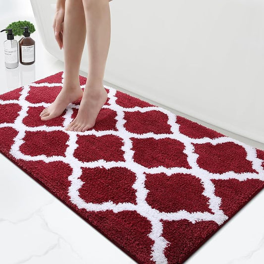 OLANLY Bathroom Rugs 47x24, Soft and Absorbent Microfiber Bath Rugs, Non-Slip Shaggy Shower Carpet, Machine Wash Dry, Bath Mats for Bathroom Floor, Tub and Shower, Burgundy